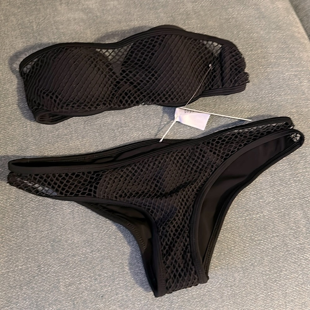 Black fishnet bikini bathing suit